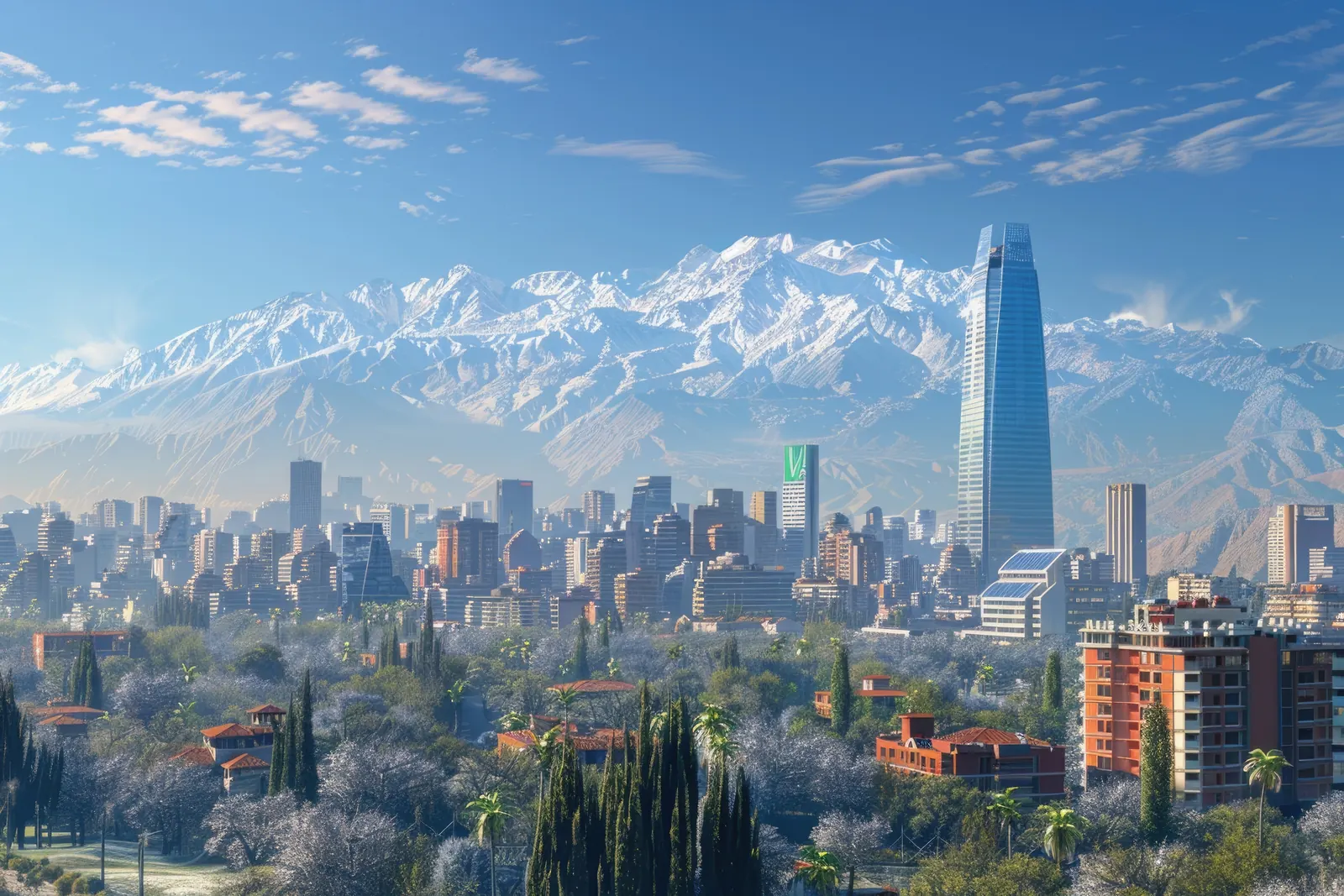Santiago de Chile con la cordillera de los Andes nevada al fondo
